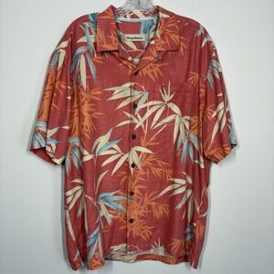 Tommy Bahama Mens 100% Silk Tropical Floral Shirt Size L Coral Hawaiian Vacation